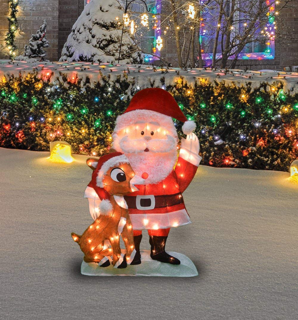 Product Works 20307L2D Santa & Rudolph 2D Pre-Lit Yard Art, 32"
