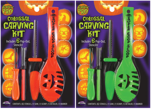 Fun World 94689 Halloween Pumpkin Pro Colossal Carving Kit, Assorted, 10-Piece