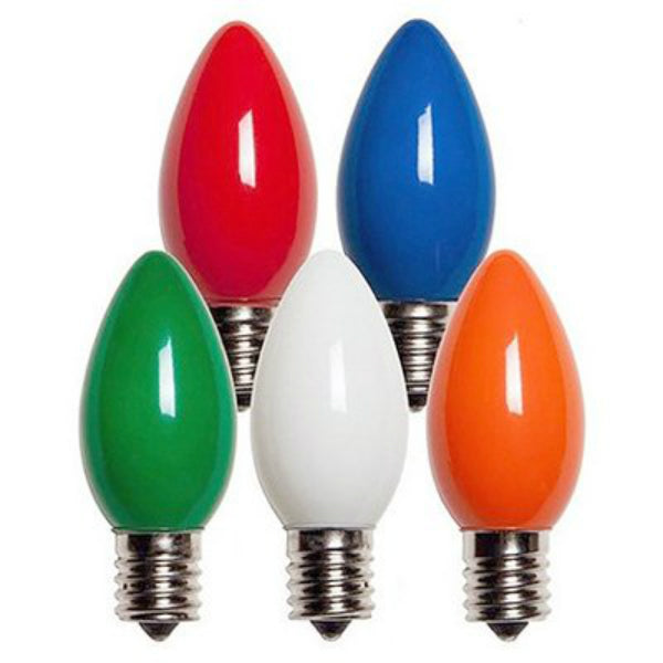 Holiday Bright BU25-C9-OMU Opaque Multi Color C9 Incandescent Bulbs, 25-Pack