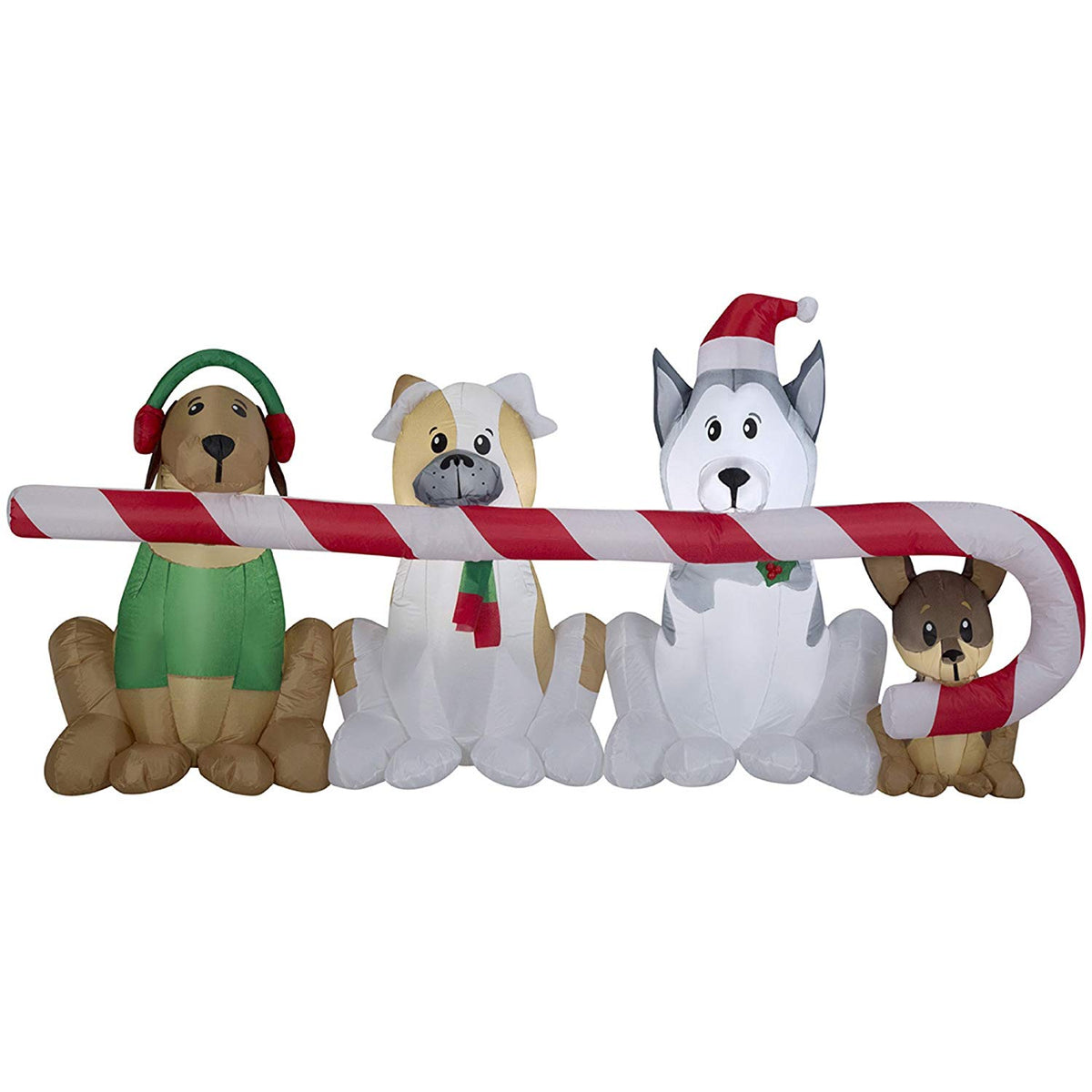 Gemmy 39367 Christmas Airblown Inflatable Puppies with Candy Cane, 3.5 Feet