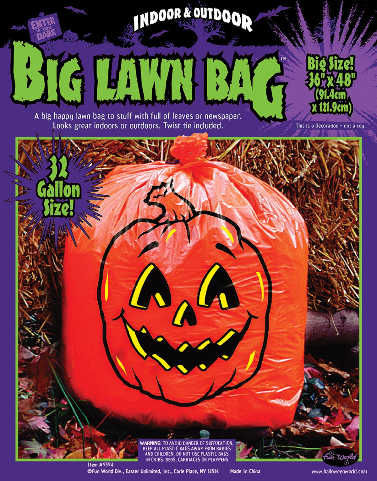 Fun World 9594 Halloween Pumpkin Big Lawn Bag, 36" x 48"