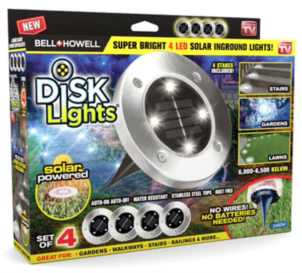 Bell-Howell 1998 Solar Powered LED Outdoor Disk Lights, As Seen On TV, 4 Pack