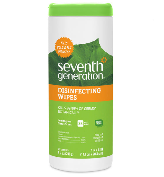 Seventh Generation 67232025 Disinfecting Wipes with Lemongrass Scent, 35 Count