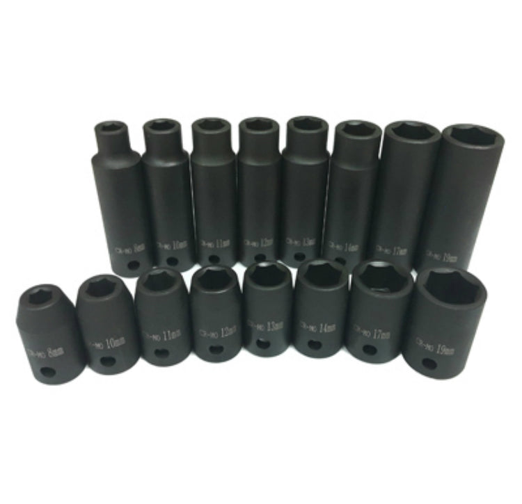 Master Mechanic 2207T176 Metric Standard & Deep Impact Socket Set, 1/2" Dr, 16-PC
