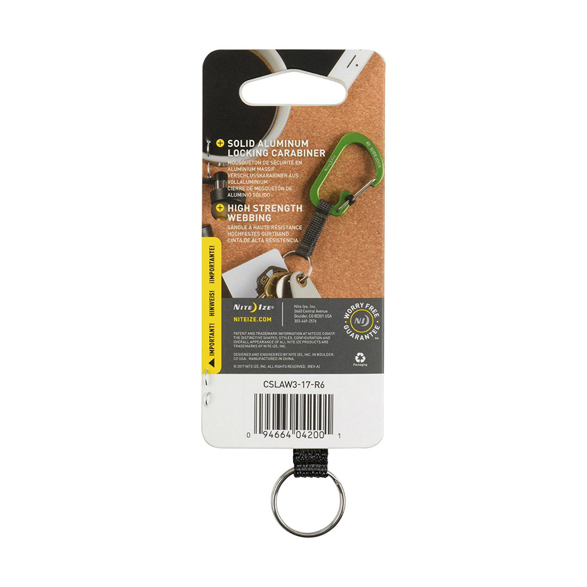 Nite Ize CSLAW3-17-R6 SlideLock Aluminum #3 Key Ring, Lime