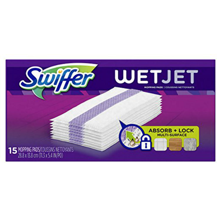 Swiffer 99042 WetJet Mopping Pads with Absorb & Lock Strip, 15 Count