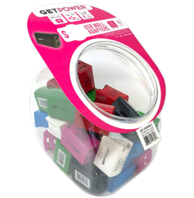 GetPower CWP-2USBBOWLACM Dual USB-To-AC Wall Adapters, Assorted Colors, 2.4 Amp