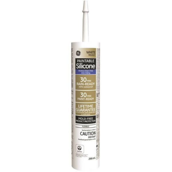 GE® GE7000C Silicone II Paintable Silicone Caulk, White, 10.1 Oz