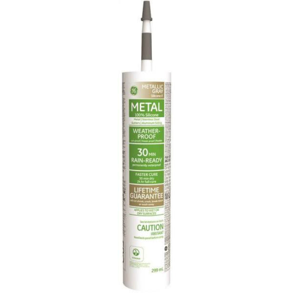 GE® SE2185 Silicone II Non-Paintable Metal Caulk, Metallic Gray, 10.1 Oz