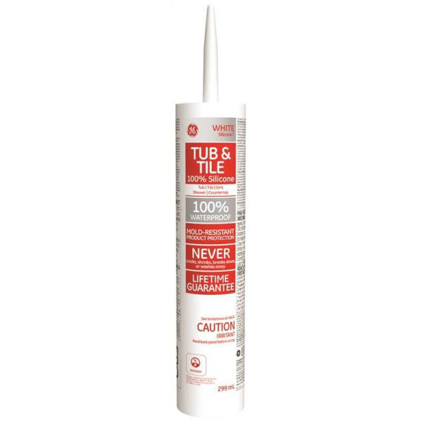 GE® SE1182 Silicone I Tub & Tile Caulk, White, 10.1 Oz