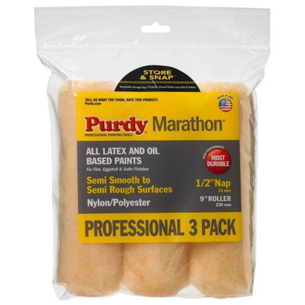 Purdy 14F861100 Marathon All Latex/Oil Based Paint Roller Cover, 9", 1/2", 3-Pk