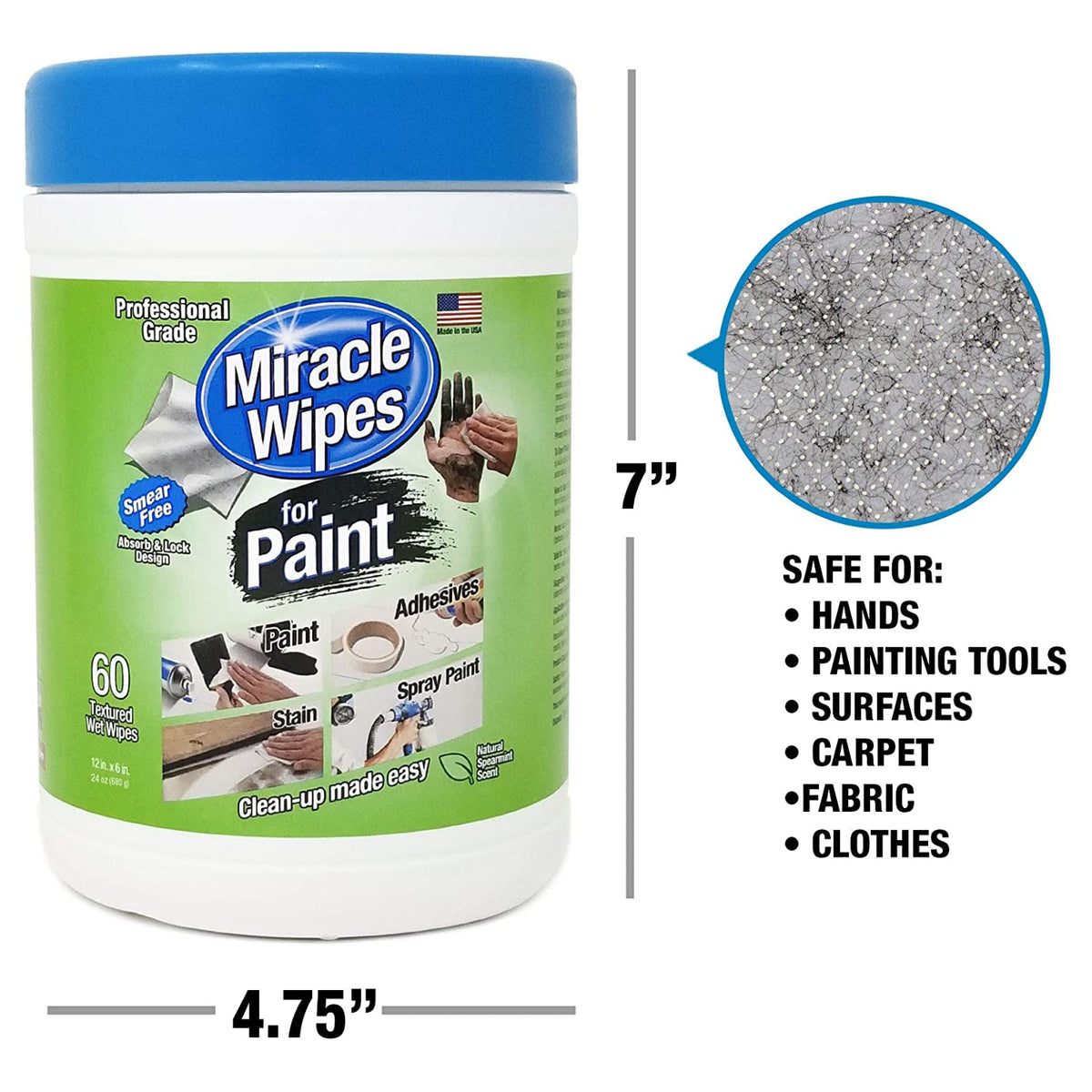 MiracleWipes 3263 Multi-Purpose Cleaning Wipes for Paint Cleanup, 60-Count