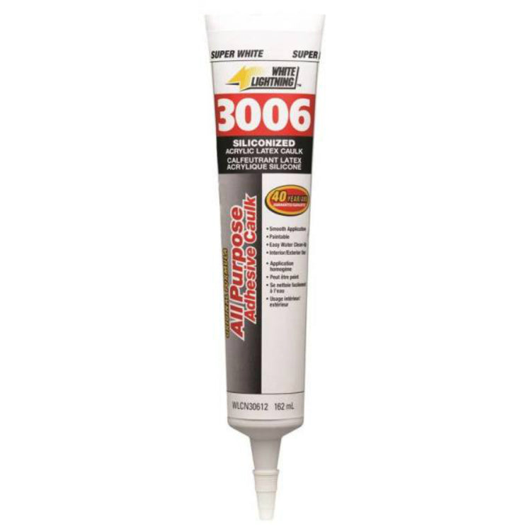 White Lightning® WLCN30612 3006® All Purpose Adhesive Caulk, White, 5.5 Oz