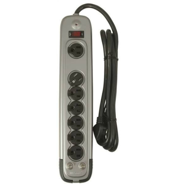 Woods 546516 3-Way Surge Protector with 7-Outlet, Gray, 1085 Joules
