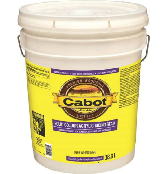 Cabot 0801C Solid Color Acrylic Siding Stain, White Base, 18.3 L
