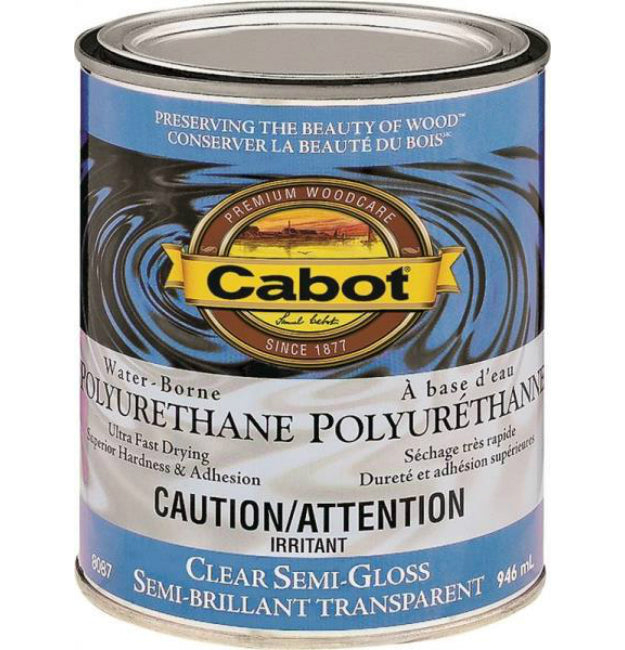 Cabot 8087 Interior Water-Borne Polyurethane, Clear Semi Gloss, 1 Qt
