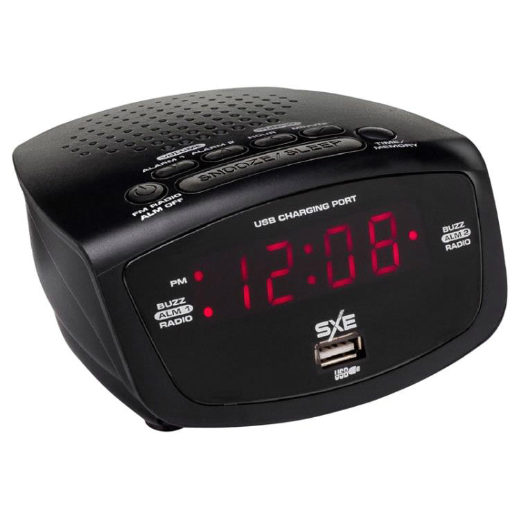 SXE Electronics SXE86001X Digital FM Radio Alarm Clock with USB Port