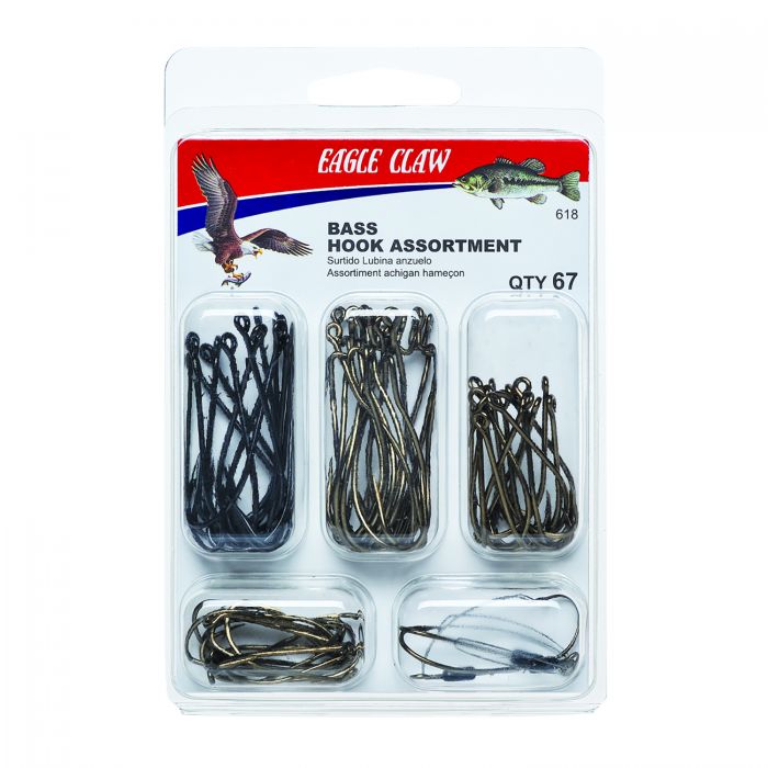 Eagle Claw 0848-4032 Assorted Bass Hooks, Size 1-3/0, 67 Piece
