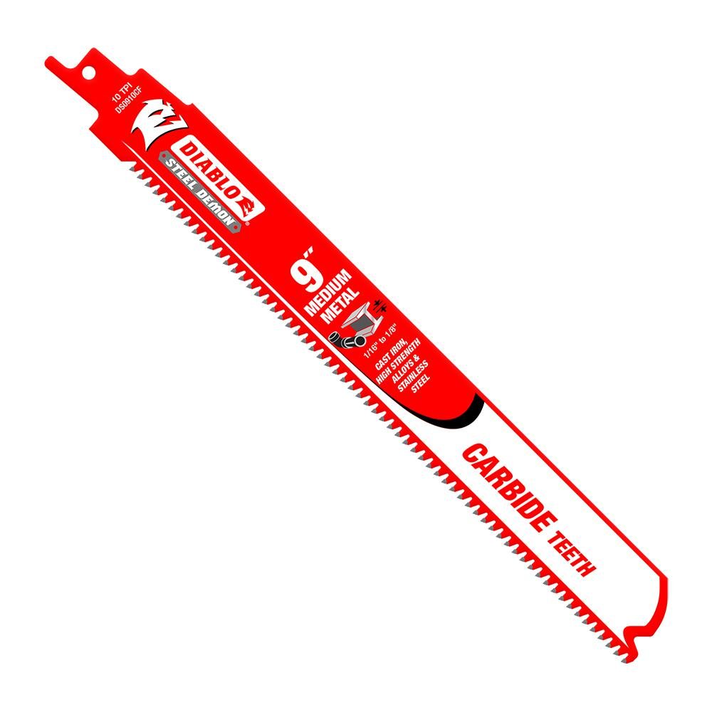 Diablo DS0910CF Steel Demon Carbide Recip Blade for Medium Metal Cutting, 10-TPI, 9"