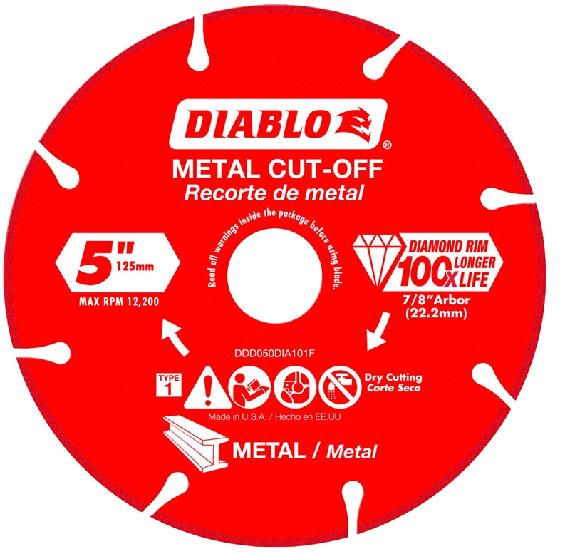 Diablo DDD050DIA101F Type-1 Diamond Metal Cut‑Off Blade, 7/8" Arbor, 5" Dia.