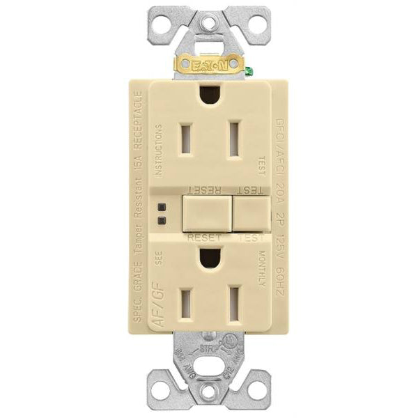 Eaton TRAFGF15V-K-L GFCI & AFCI Receptacle, Ivory, 15 Amp