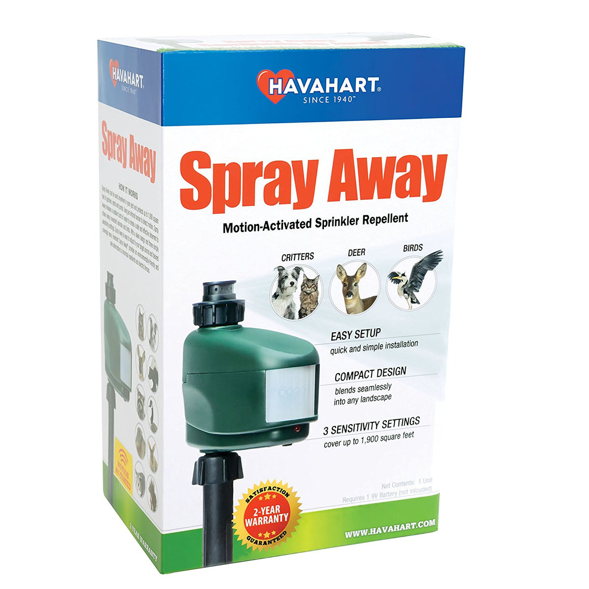 Havahart 5270 Spray Away Motion-Activated Water Repellent Sprinkler, 1900 Sq.Ft.