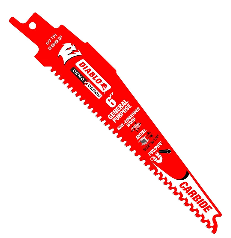 Diablo DS0609CGP3 Demo Demon Carbide General Purpose Recip Saw Blade, 6/9 TPI, 6", 3-Pack
