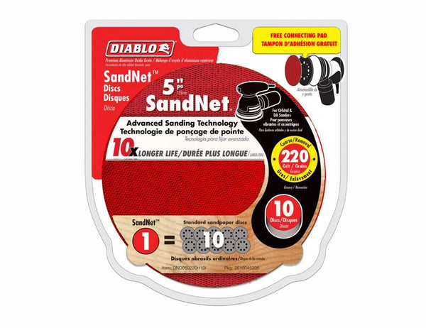 Diablo DND050220H10I SandNet Disc with Connection Pad, 220-Grit, 5", 10-Pack