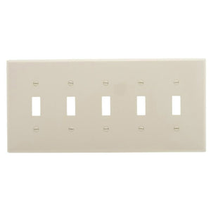 Cooper Wiring PJ5LA 5-Gang Toggle Wall Plate, Light Almond