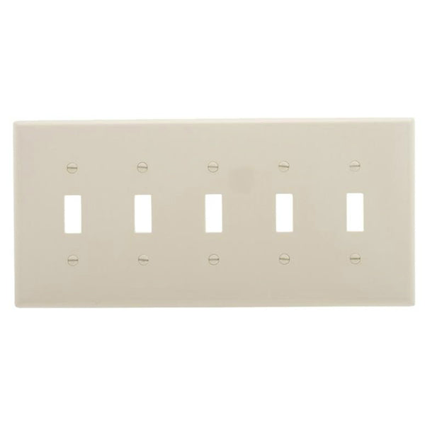 Cooper Wiring PJ5LA 5-Gang Toggle Wall Plate, Light Almond