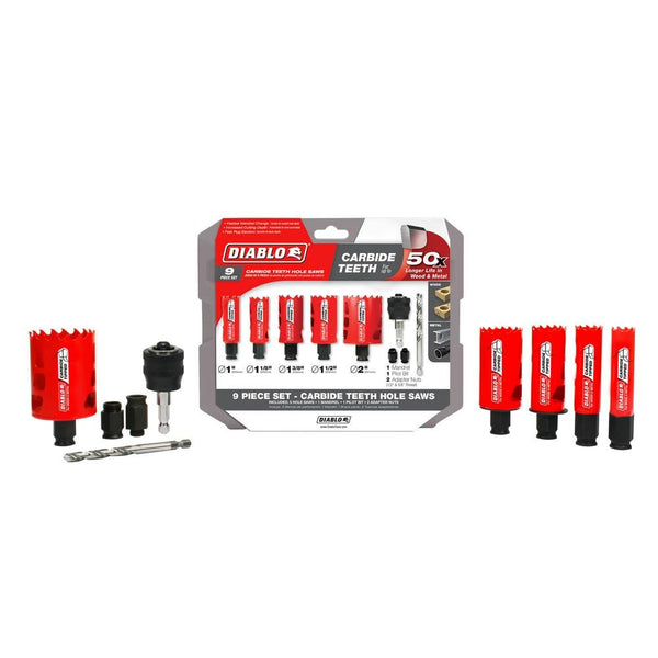 Diablo DHS09SGPCT Carbide Tipped  Hole Saw Kit, 9 Pieces