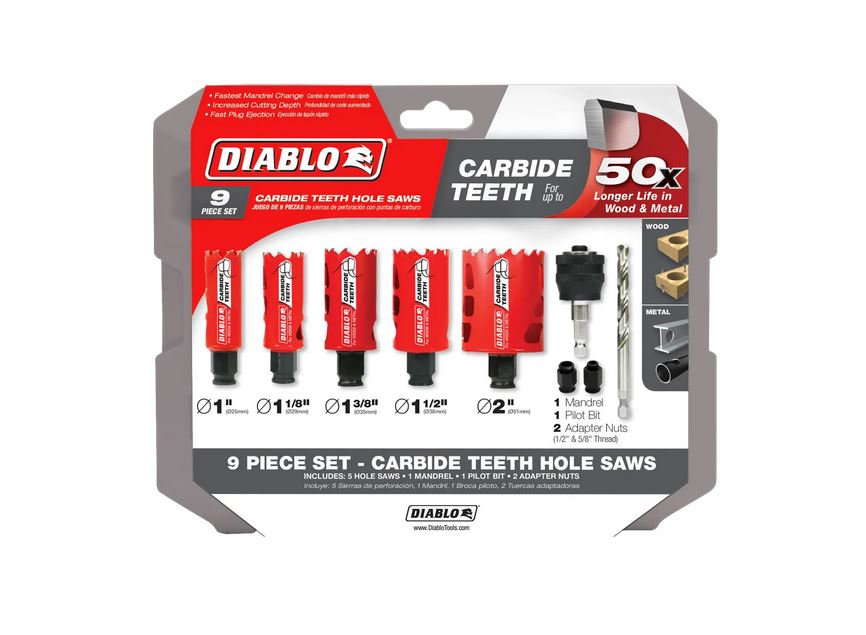 Diablo DHS09SGPCT Carbide Tipped  Hole Saw Kit, 9 Pieces