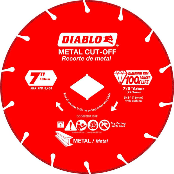 Diablo DDD070DIA101F Type-1 Diamond Metal Cut‑Off Wheel, 7" Dia.