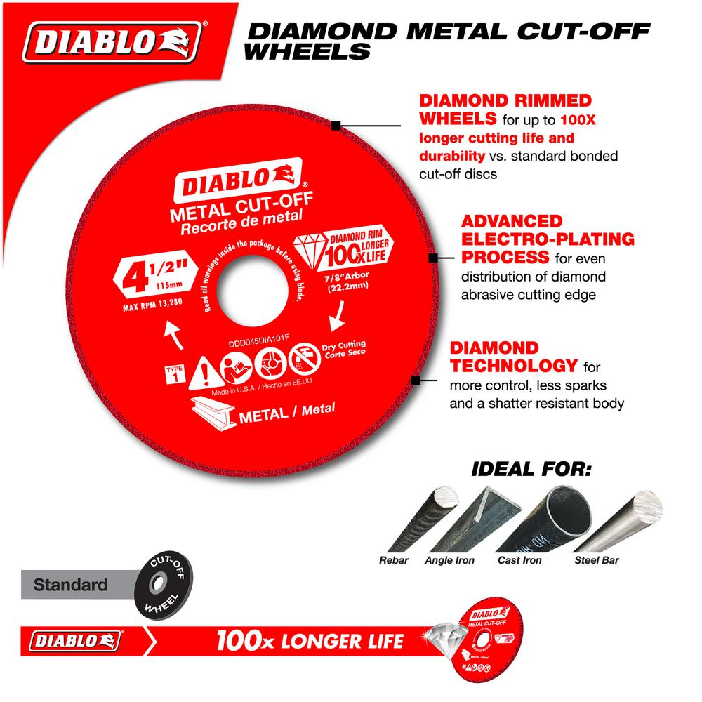 Diablo DDD070DIA101F Type-1 Diamond Metal Cut‑Off Wheel, 7" Dia.