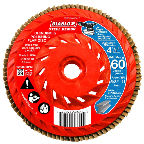 Diablo DCX045060B01F Steel Demon Grinding & Polishing Flap Disc, 60 Grit, 4-1/2" Dia. x 5/8"