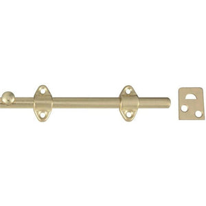 Stanley 763600 Satin Brass Tone Surface Bolt with Universal Strike, Steel, 6"