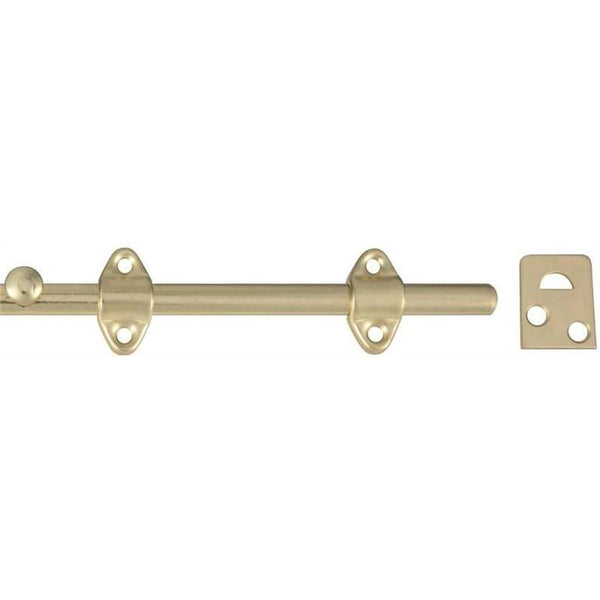 Stanley 763600 Satin Brass Tone Surface Bolt with Universal Strike, Steel, 6"