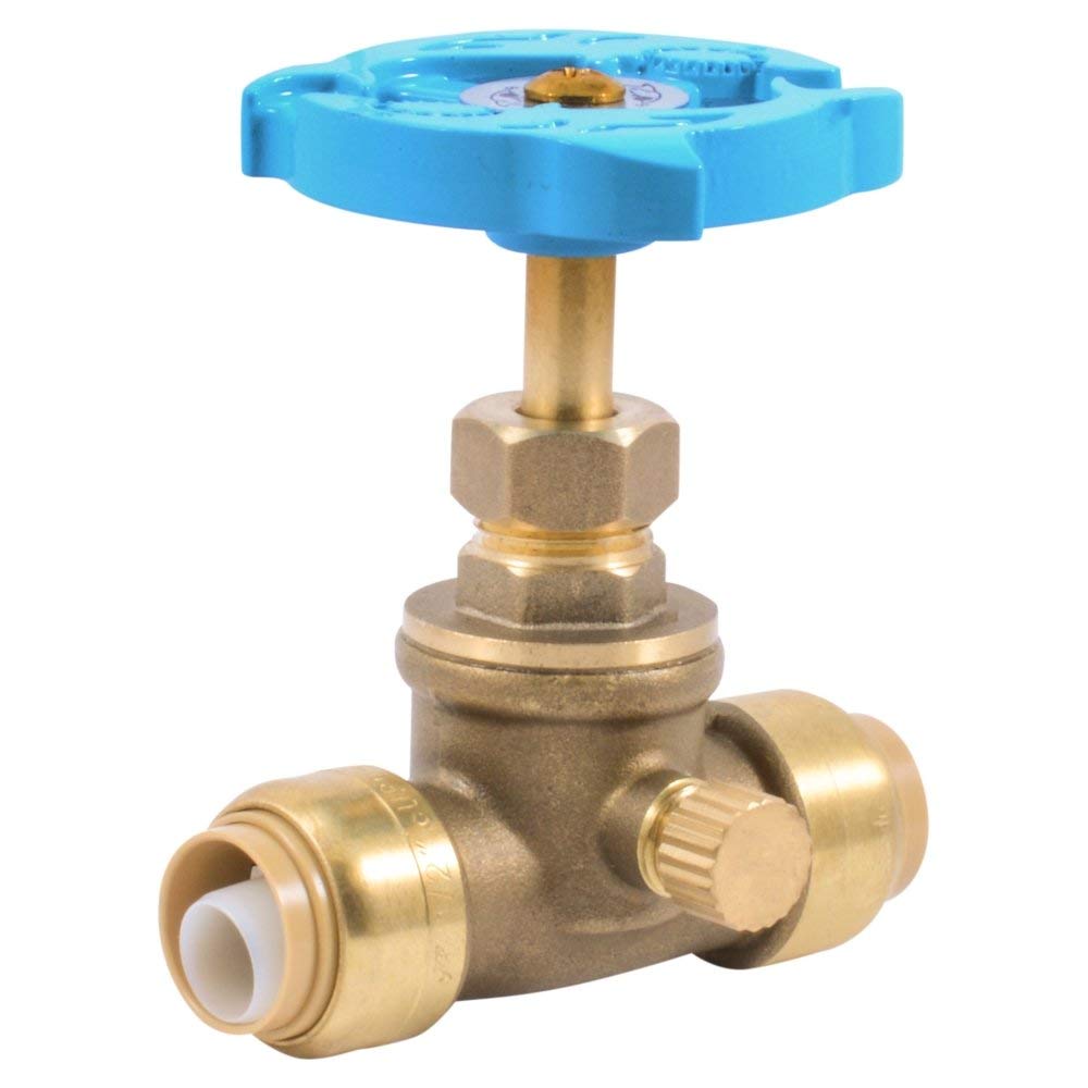 SharkBite 24634LF Push-To-Connect Stop Valve with Drain, 1/2" x 1/2" MHT