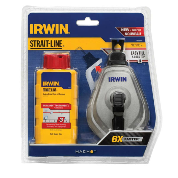 Irwin 1932890 Long Chalk Line Reel, 100' L Red, 4 Oz Chalk, Aluminum