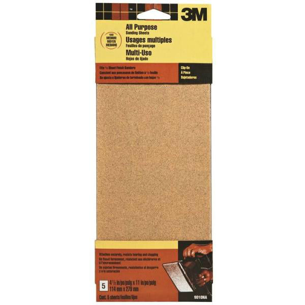 3M® 9010 Aluminum Oxide All Purpose Sanding Sheets, Medium, 100 Grit, 5-Piece