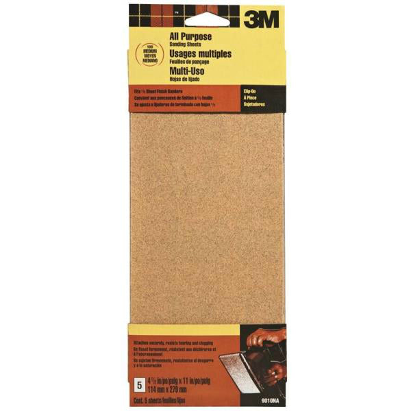 3M® 9010 Aluminum Oxide All Purpose Sanding Sheets, Medium, 100 Grit, 5-Piece