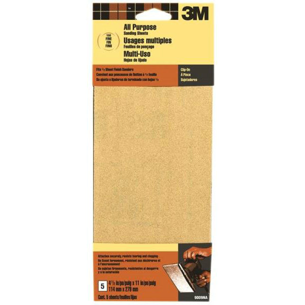 3M® 9009 Aluminum Oxide All Purpose Sanding Sheet, Fine, 150 Grit, 5-Piece