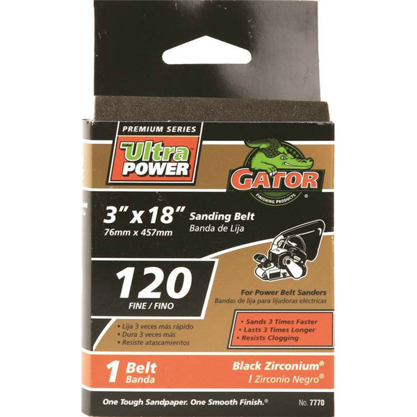 Gator 7770 Zirconium Oxide Portable Sanding Belt, 120 Grit, 3" x 18"