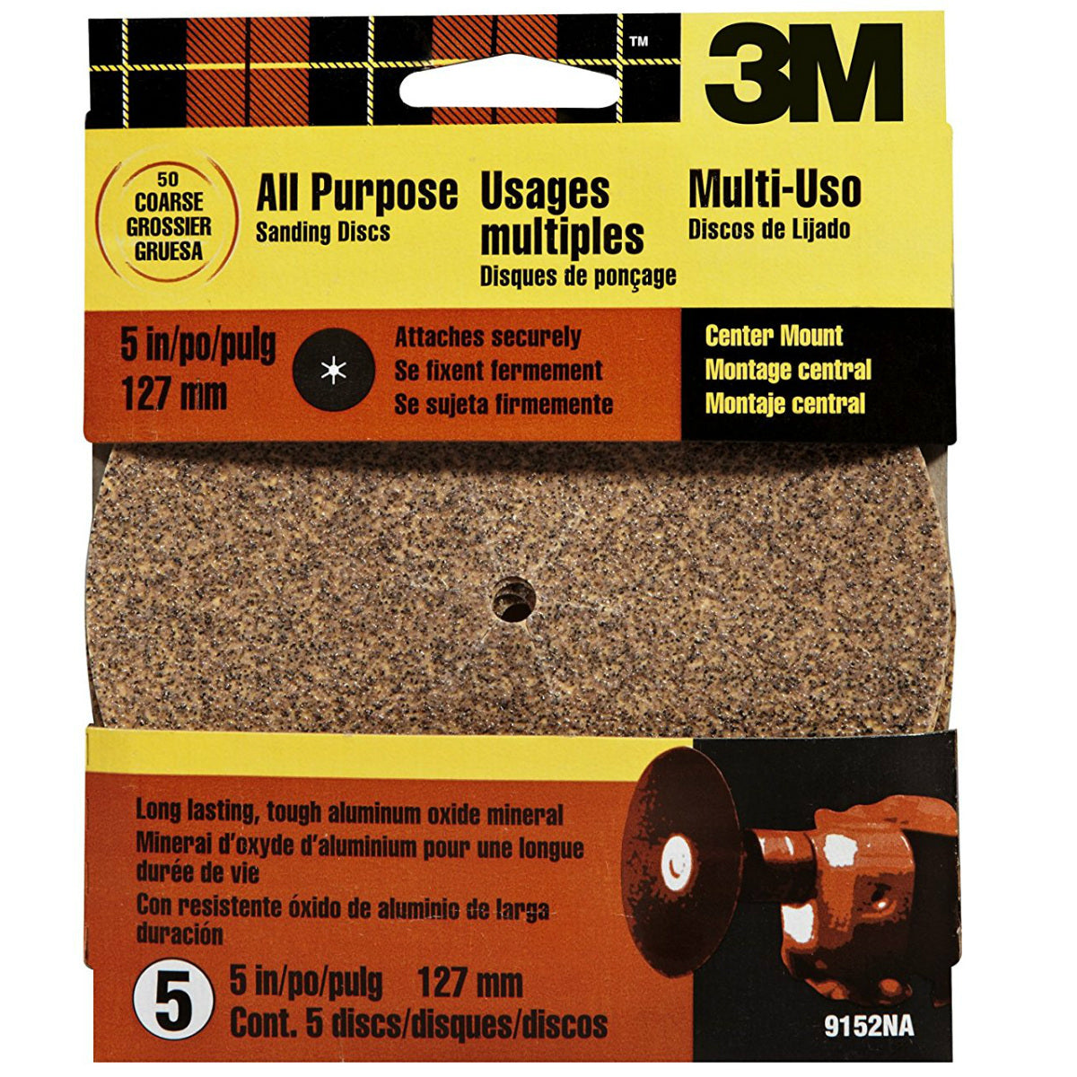 3M® 9152 All Purpose Sanding Sheets with Center Mount, Fine, 60 Grit, 5 Pack