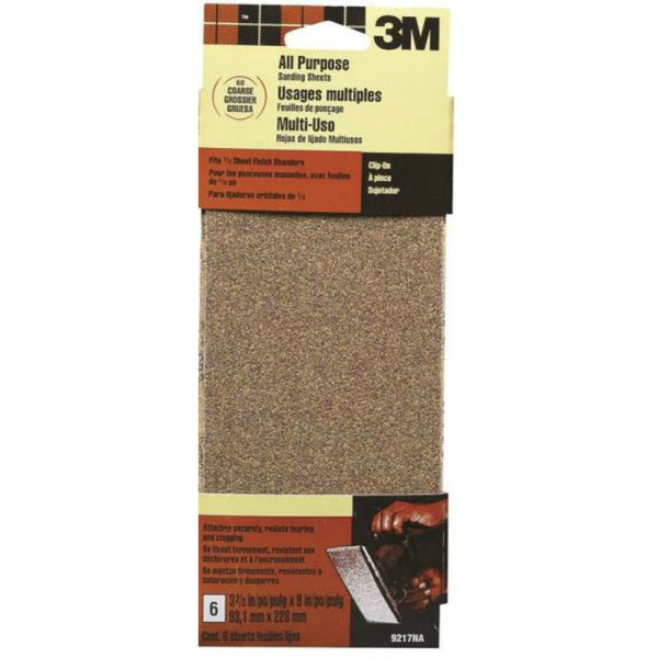 3M® 9217NA Aluminum Oxide All Purpose Sanding Sheet, Medium, 60 Grit, 6-Piece