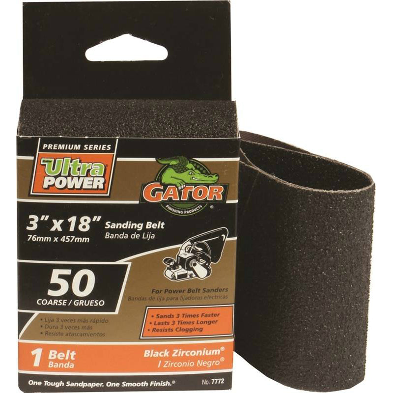 Gator 7772 Zirconium Oxide Portable Sanding Belt, 50 Grit, 3" x 18"