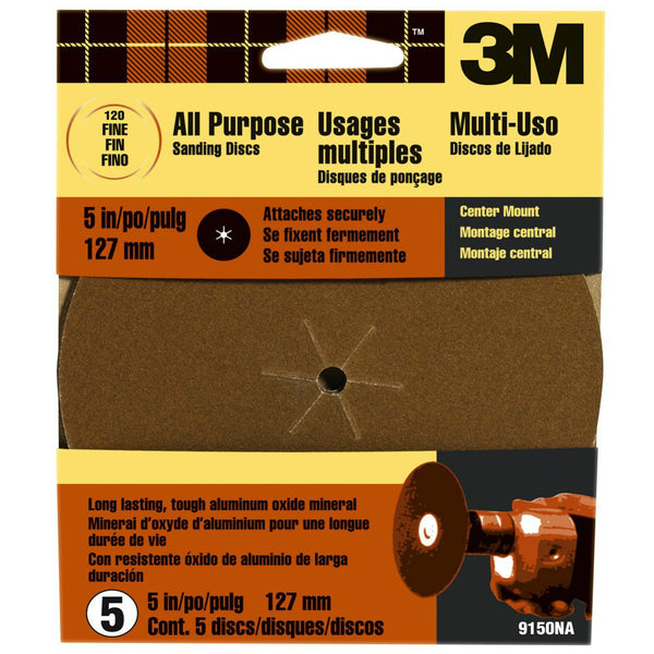 3M® 9150 All Purpose Sanding Sheets with Center Mount, Fine, 120 Grit, 5 Pack
