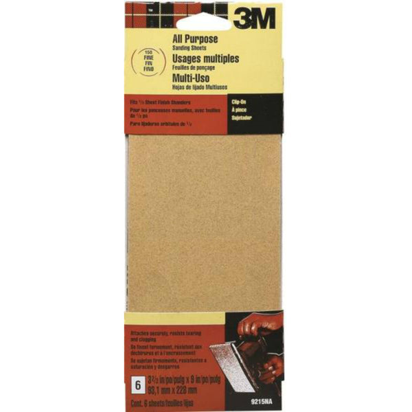 3M® 9215NA Aluminum Oxide All Purpose Sanding Sheet, Fine, 150 Grit, 6 Pack