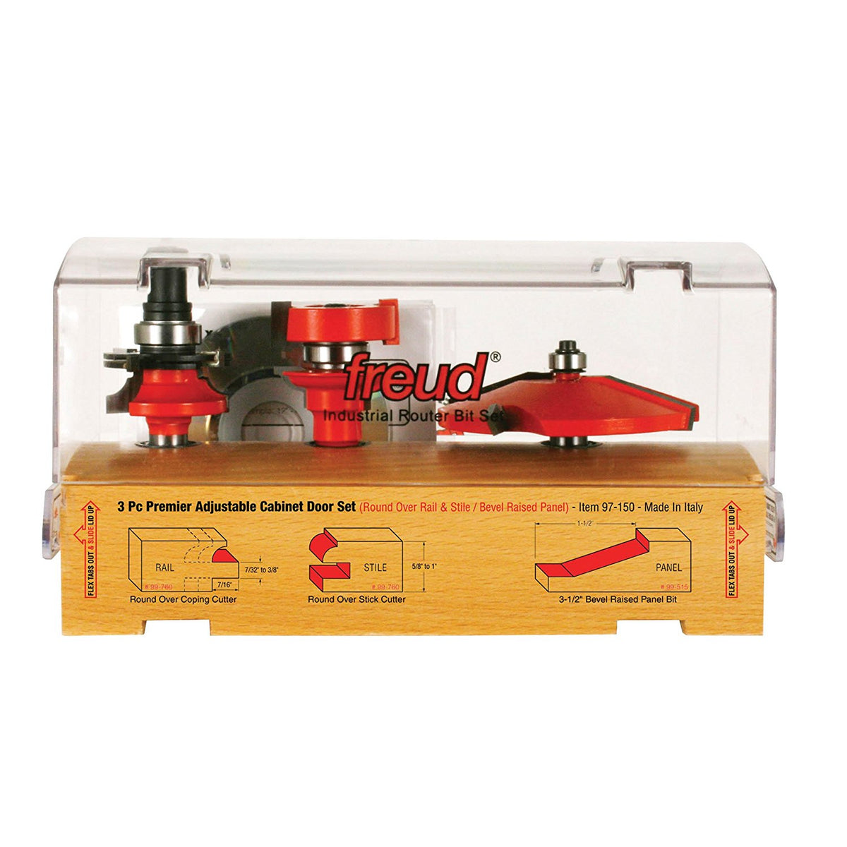 Freud 97-150 Premier Adjustable Cabinet Door Bit Set, 3 Piece