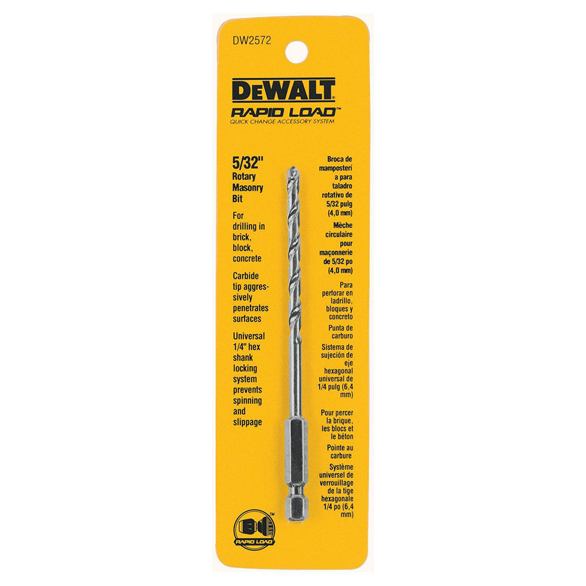 DeWalt DW2572 Rapid Load Rotary Masonry Bit, 5/32" Diameter